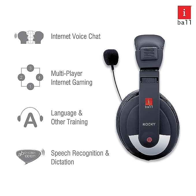 Iball Rocky Wired Over Ear Headphones with Mic (Black) Iball Rocky Wired Over Ear Headphones with Mic (Black)